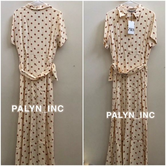 NWT ZARA LONG POLKA DOT DRESS WITH BELT - Picture 8 of 8
